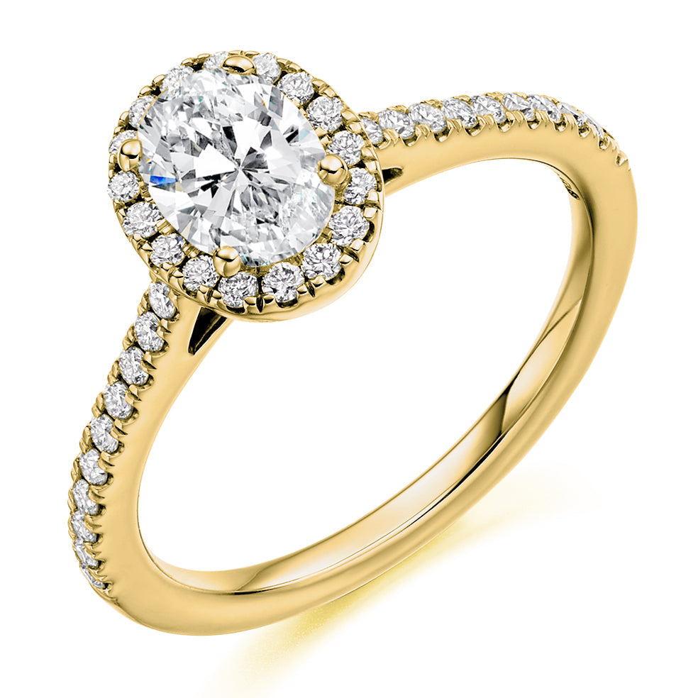 Pavé-Shoulder Halo Oval-Cut Engagement Ring, 0.5ct (ENG4015 SMT) in Yellow Gold
