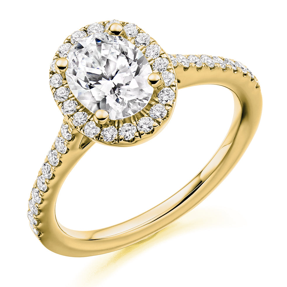 Pavé-Shoulder Halo Oval-Cut Engagement Ring, 1.0ct in Yellow Gold