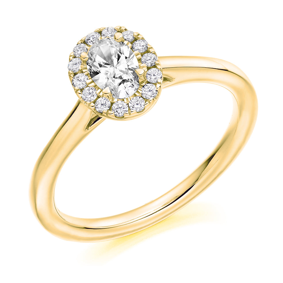 Halo with Plain Shoulders Oval Cut Engagement Ring in Yellow Gold