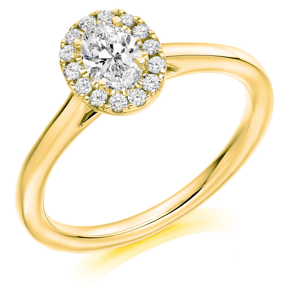 Halo Solitaire Oval Cut Engagement Ring in Yellow Gold