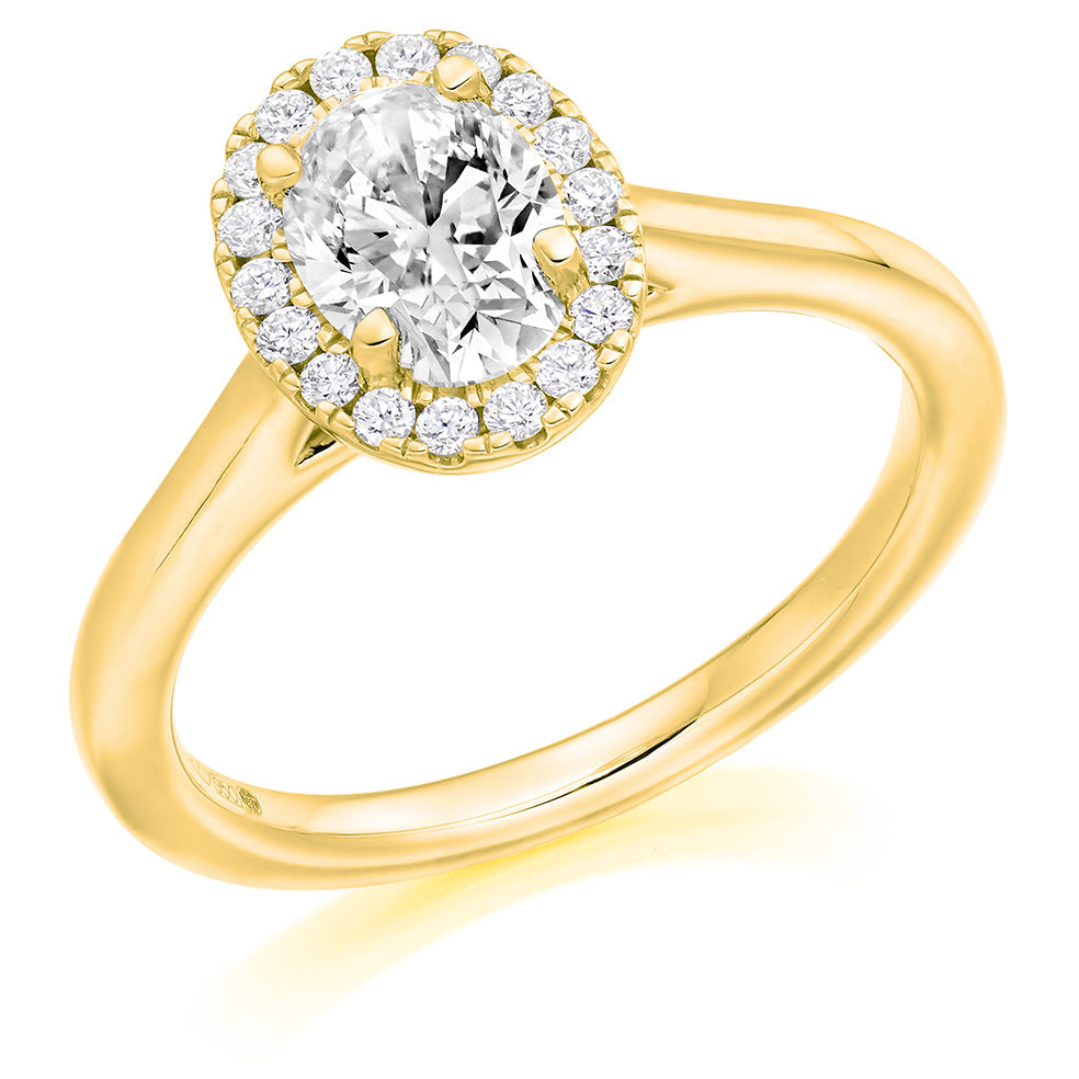 Plain-Band Halo Oval Cut Engagement Ring in Yellow Gold