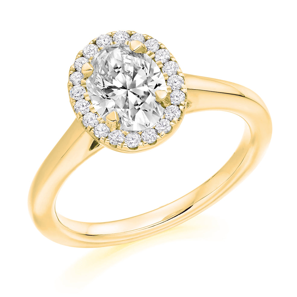Quiet Halo Oval Cut Engagement Ring, 1.25ct in Yellow Gold