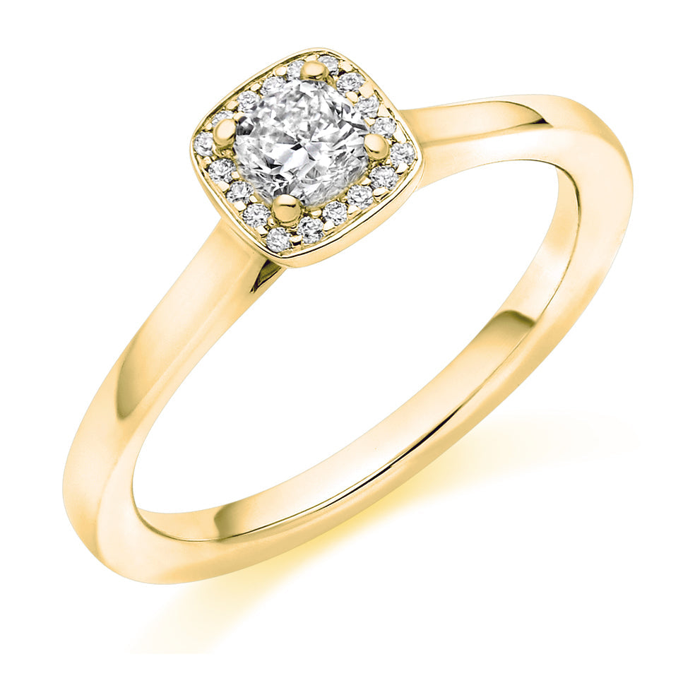 Plain-Shoulder Halo Cushion-Cut Engagement Ring, 0.25ct (ENG4024 SMT) in Yellow Gold
