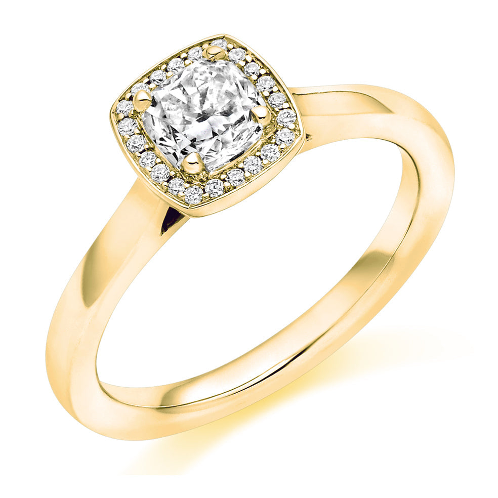 Plain-Shoulder Halo Cushion-Cut Engagement Ring, 0.5ct (ENG4025 SMT) in Yellow Gold