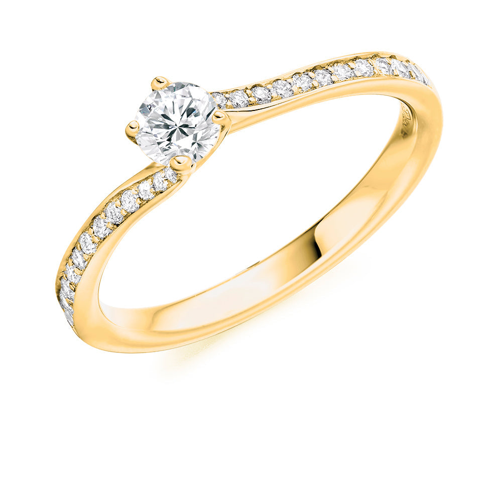 Fine Pavé Solitaire Round Brilliant Engagement Ring 0.25ct total in Yellow Gold