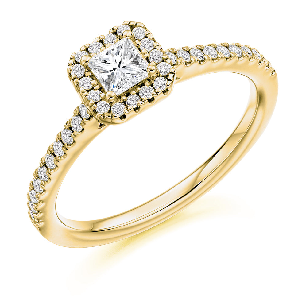 Pavé-Shoulder Halo Princess-Cut Engagement Ring, 0.25ct (ENG4036 SMT) in Yellow Gold