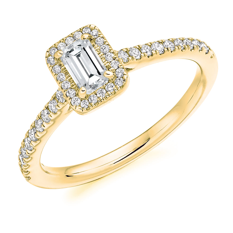 Pavé-Shoulder Halo Emerald-Cut Engagement Ring, 0.33ct (ENG4043 SMT) in Yellow Gold
