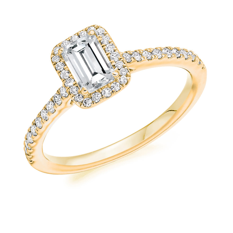 Pavé-Shoulder Halo Emerald-Cut Engagement Ring, 0.5ct (ENG4044 SMT) in Yellow Gold