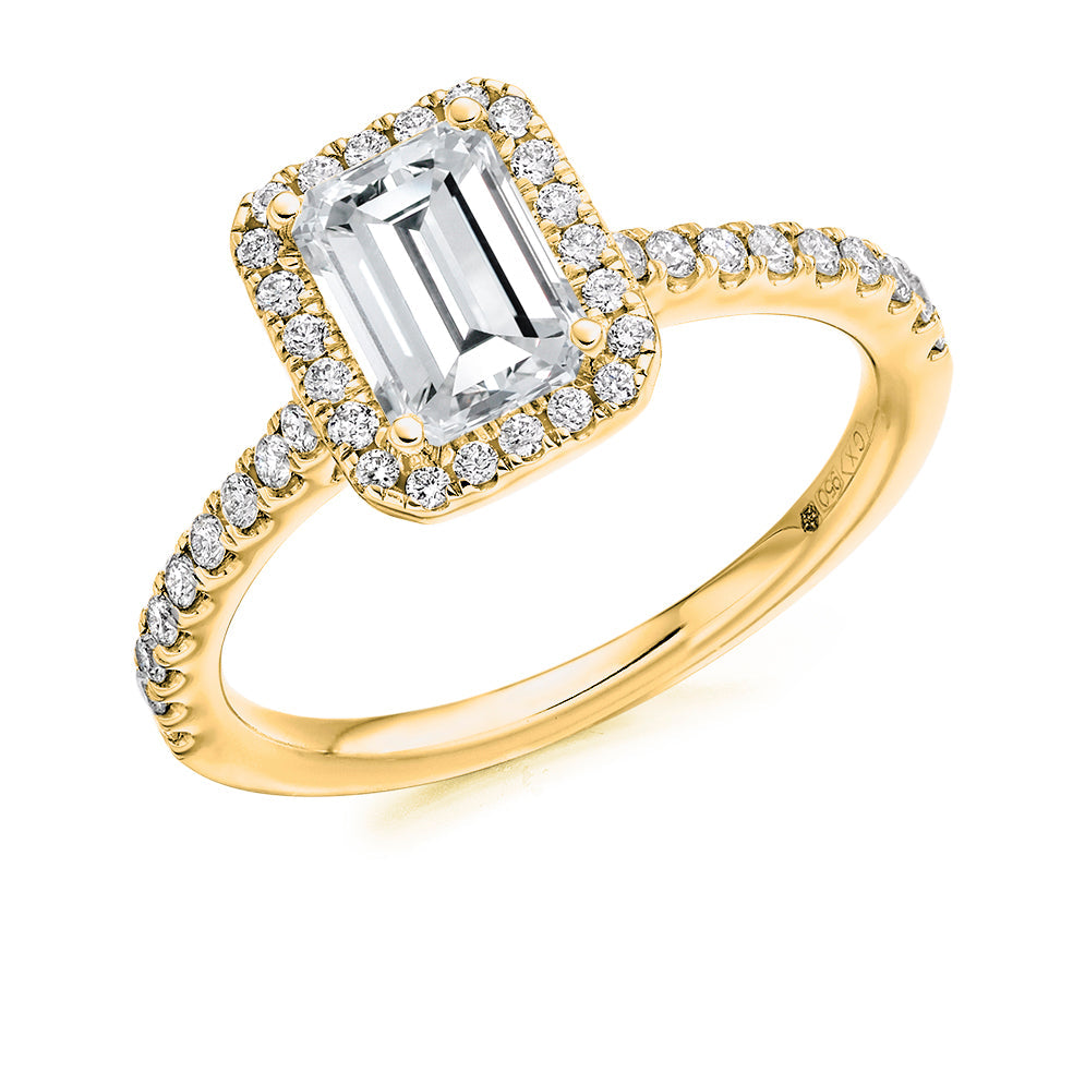 Pavé-Shoulder Halo Emerald-Cut Engagement Ring, 1.0ct (ENG4046 SMT) in Yellow Gold