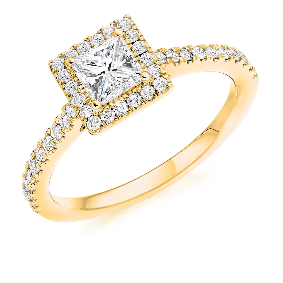 Pavé-Shoulder Halo Princess-Cut Engagement Ring, 0.5ct (ENG4195 SMT) in Yellow Gold