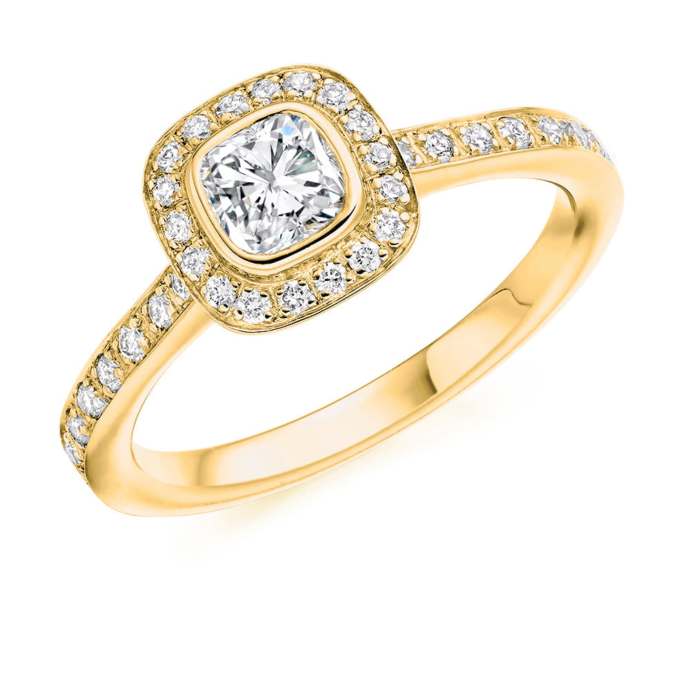 Pavé-Shoulder Halo Cushion-Cut Engagement Ring, 0.5ct (ENG4234 SMT) in Yellow Gold