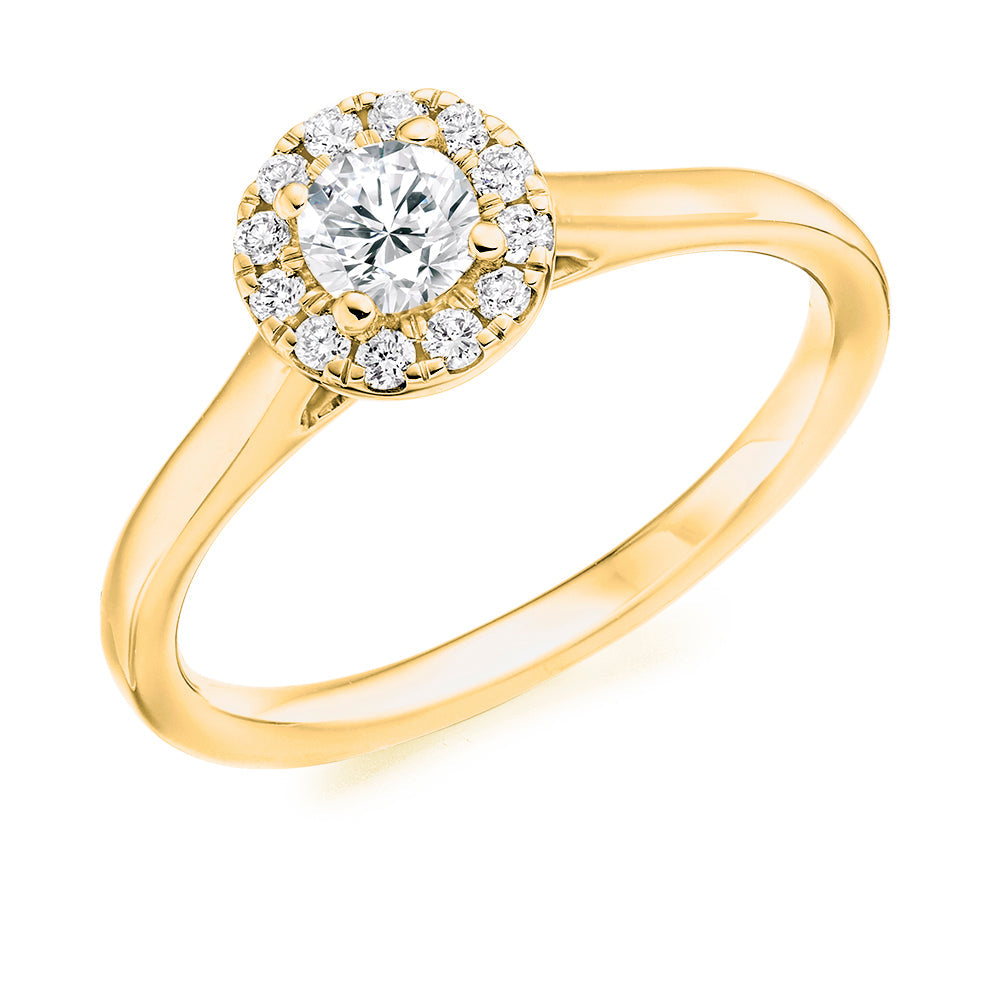 Plain-Shoulder Halo Round-Brilliant Engagement Ring, 0.33ct in Yellow Gold
