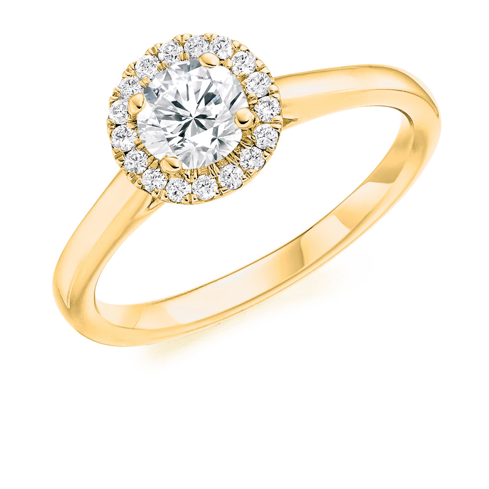 Plain-Shoulder Halo Round-Brilliant Engagement Ring, 0.5ct in Yellow Gold