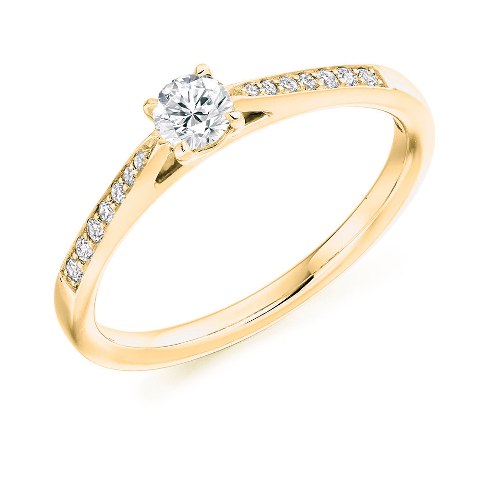 Grain-Set Solitaire Round Brilliant Engagement Ring, 0.2ct in Yellow Gold
