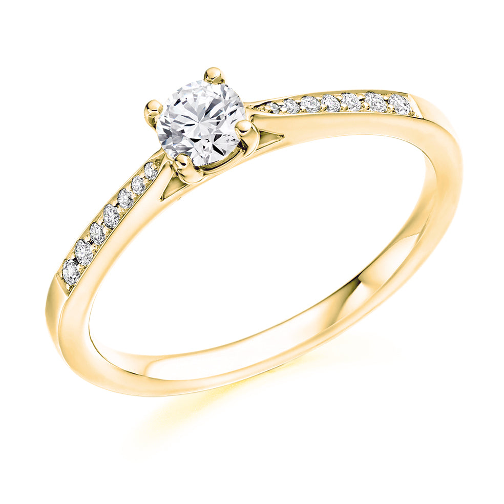 Fine Pavé Solitaire Round Brilliant Engagement Ring 0.25ct in Yellow Gold