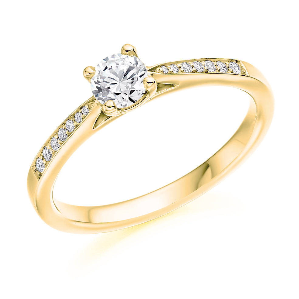 Pavé-Shouldered Solitaire Round Brilliant Engagement Ring 0.48ct in Yellow Gold