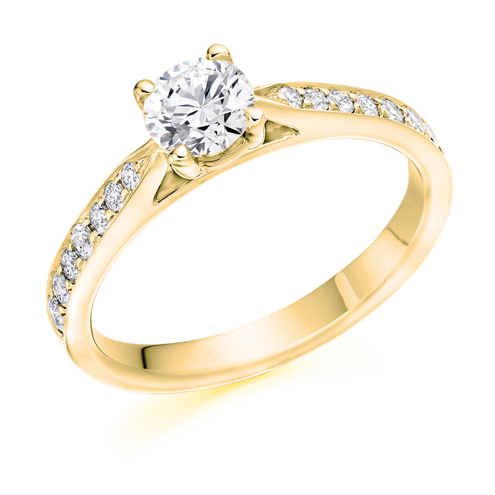 Pavé-Shouldered Solitaire Round Brilliant Engagement Ring 0.8ct in Yellow Gold