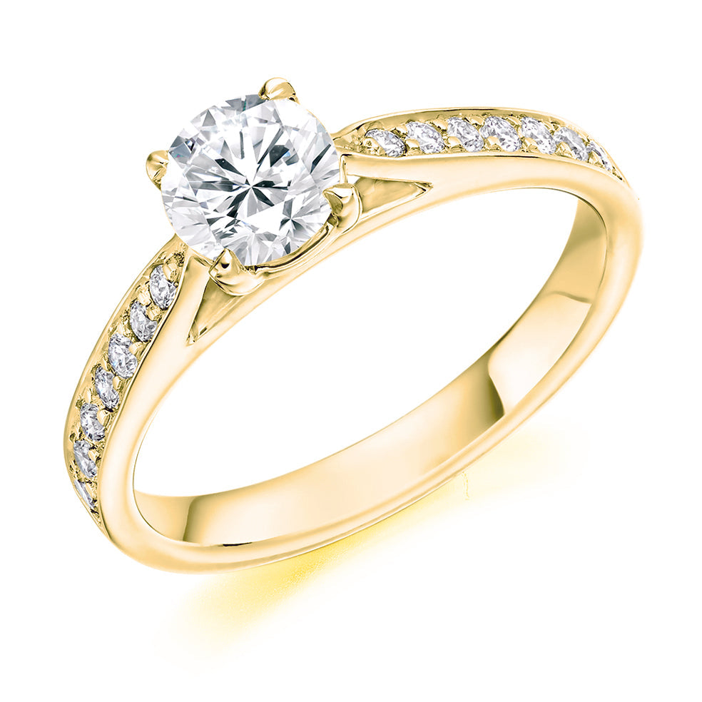 Fine Pavé Solitaire Round Brilliant Engagement Ring 0.75ct/1.05ct in Yellow Gold