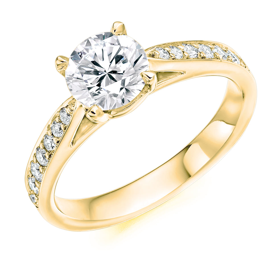 Fine Pavé Solitaire Round Brilliant Engagement Ring 1.0ct/1.3ct in Yellow Gold