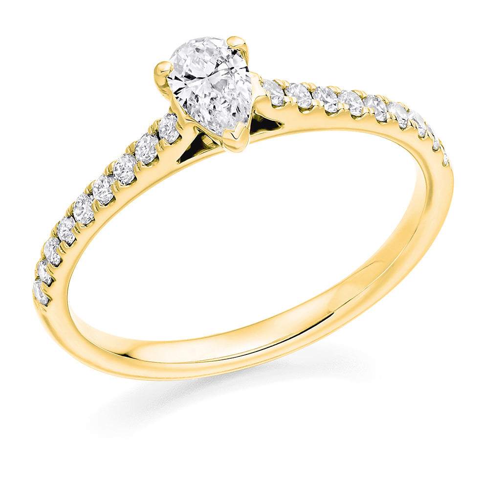 Accent-Shouldered Solitaire Pear Cut Engagement Ring, 0.25ct in Yellow Gold