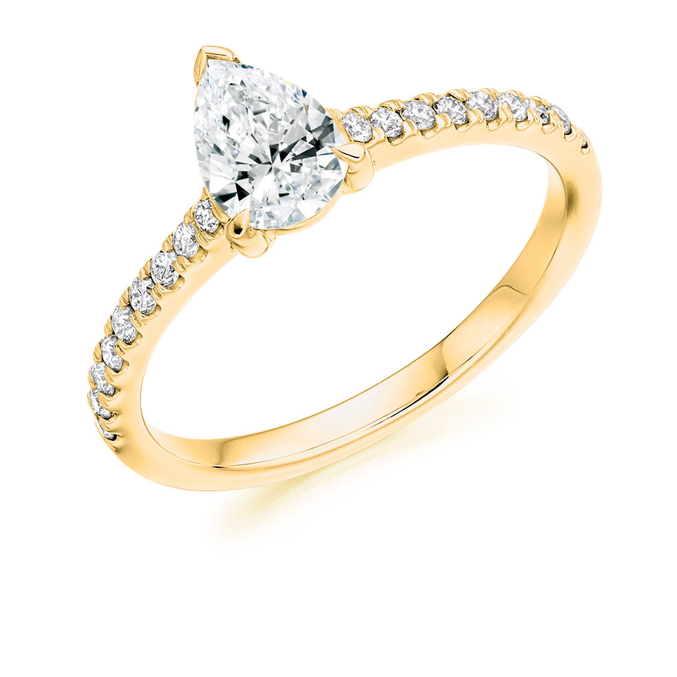 Accent-Shouldered Solitaire Pear Cut Engagement Ring in Yellow Gold