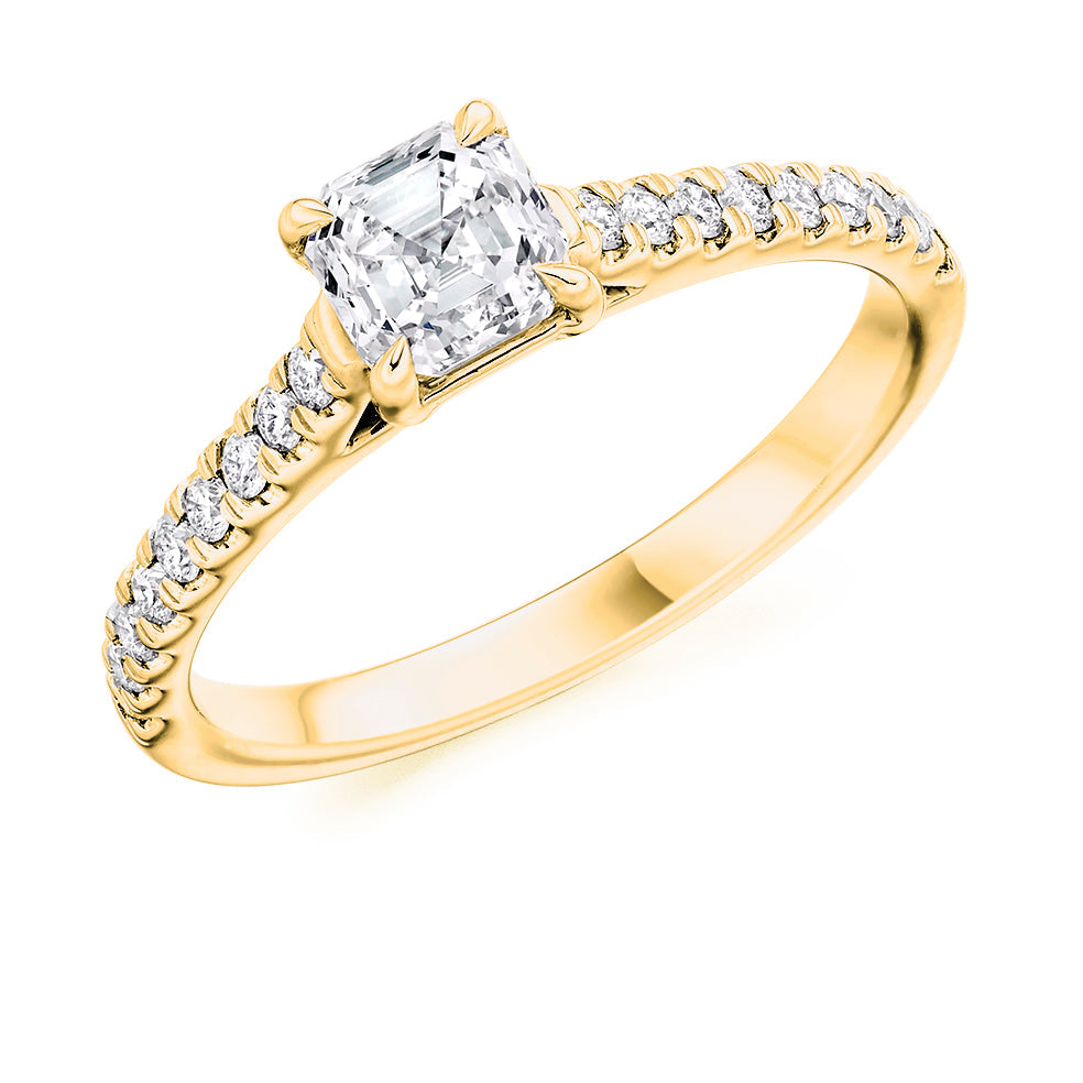 Accent-Shouldered Solitaire Asscher Cut Engagement Ring in Yellow Gold