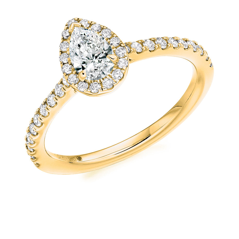 Pavé-Shoulder Halo Pear-Cut Engagement Ring, 0.33ct (ENG4484 SMT) in Yellow Gold