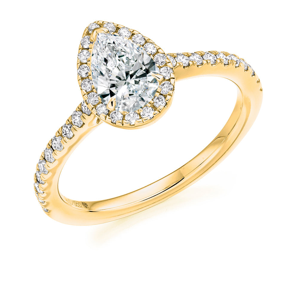 Pavé-Shoulder Halo Pear-Cut Engagement Ring, 0.5ct (ENG4485 SMT) in Yellow Gold