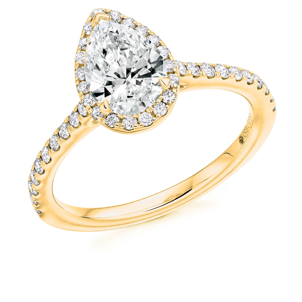 Pavé-Shoulder Halo Pear-Cut Engagement Ring, 0.75ct (ENG4486 SMT) in Yellow Gold