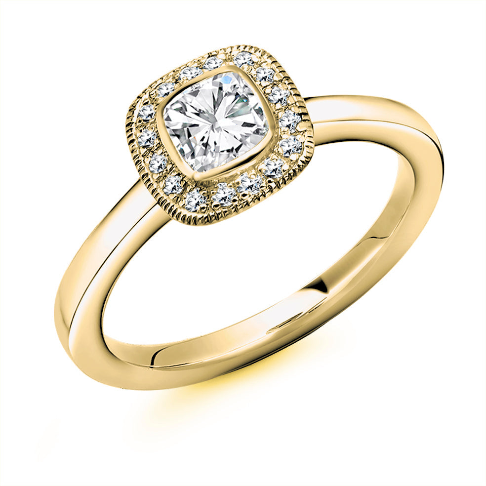 Quiet Halo Cushion Cut Engagement Ring in Yellow Gold
