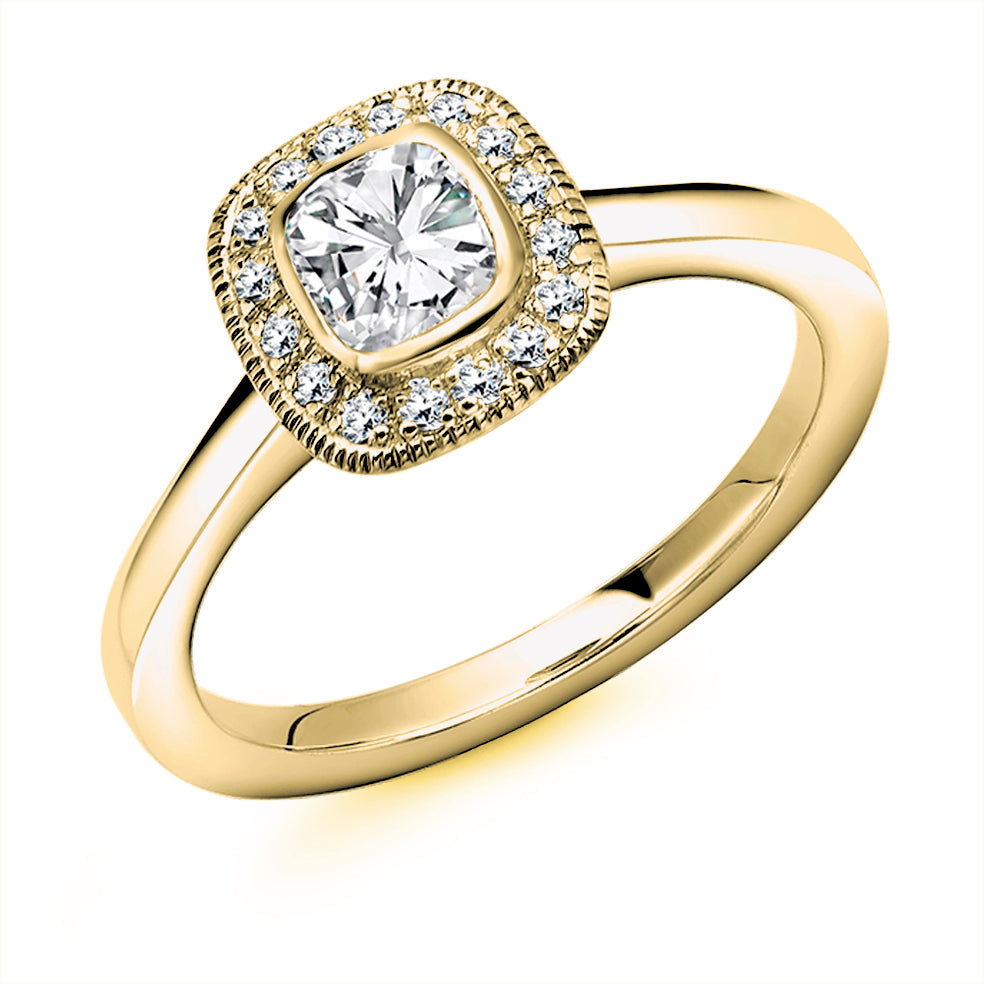 Halo with Plain Shoulders Cushion Cut Engagement Ring, 0.35ct in Yellow Gold