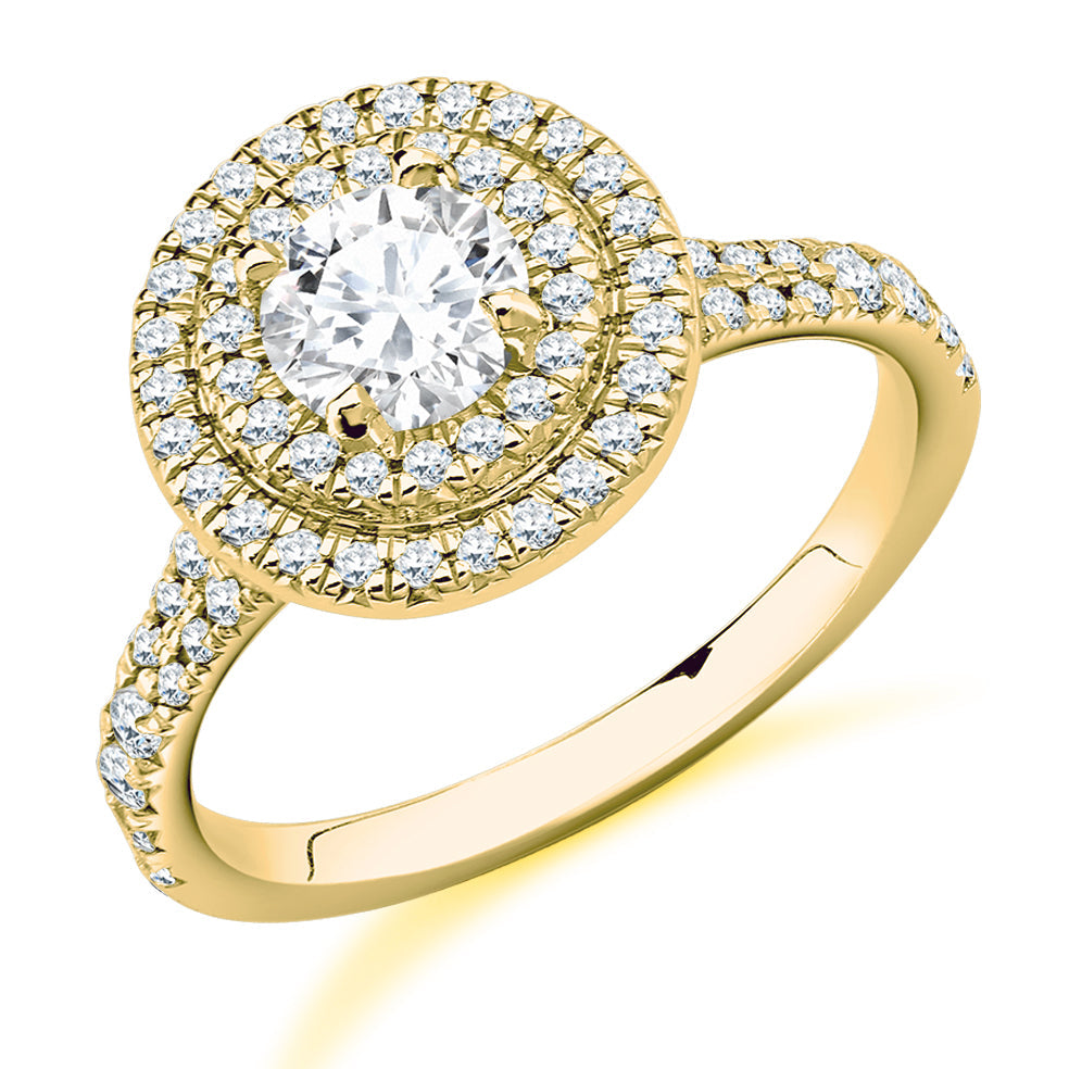 Halo with Diamond Set Shoulders Round Brilliant Engagement Ring, 0.50ct in Yellow Gold