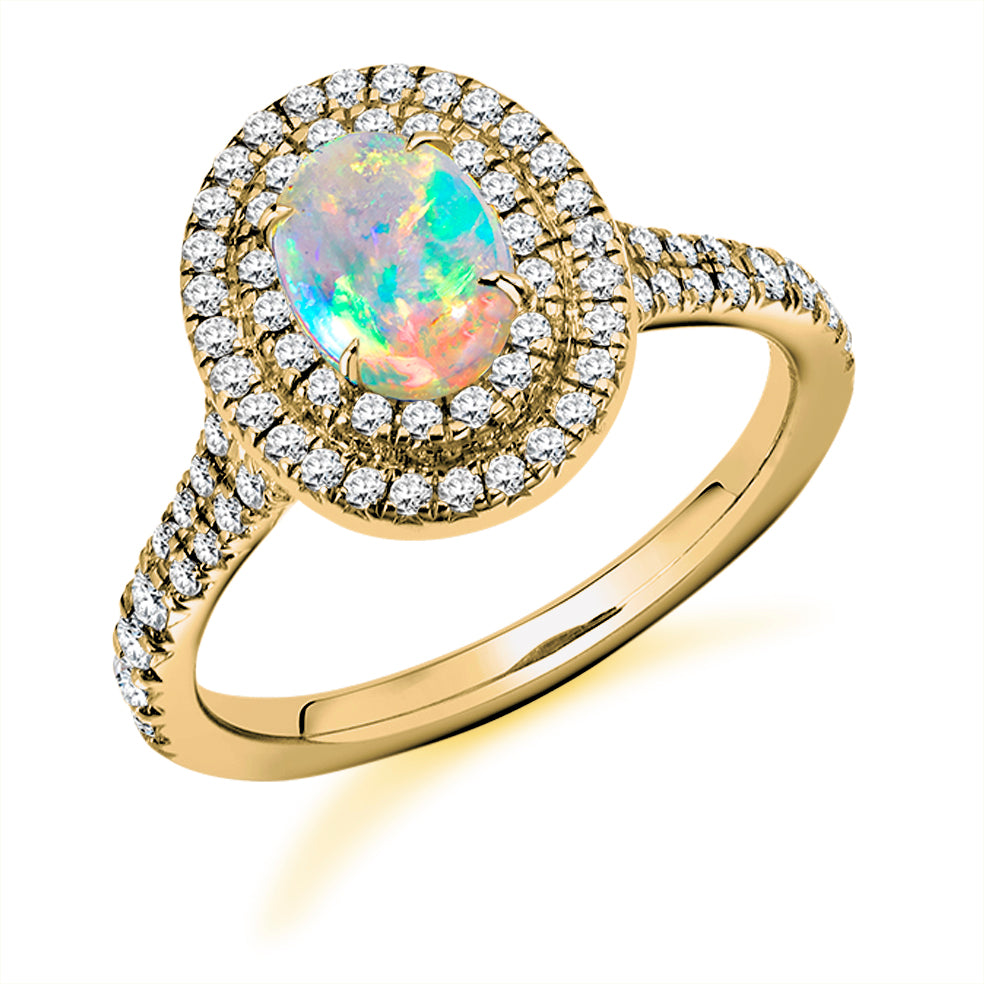 Diamond-Halo Opal & Diamond Engagement Ring, 0.5ct in Yellow Gold