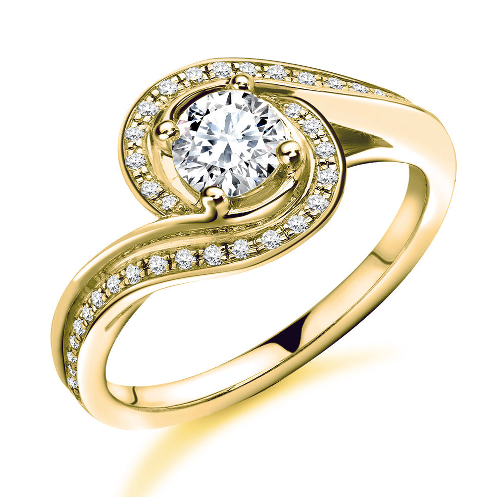 Halo with Diamond Set Shoulders Round Brilliant Engagement Ring, 0.50ct in Yellow Gold
