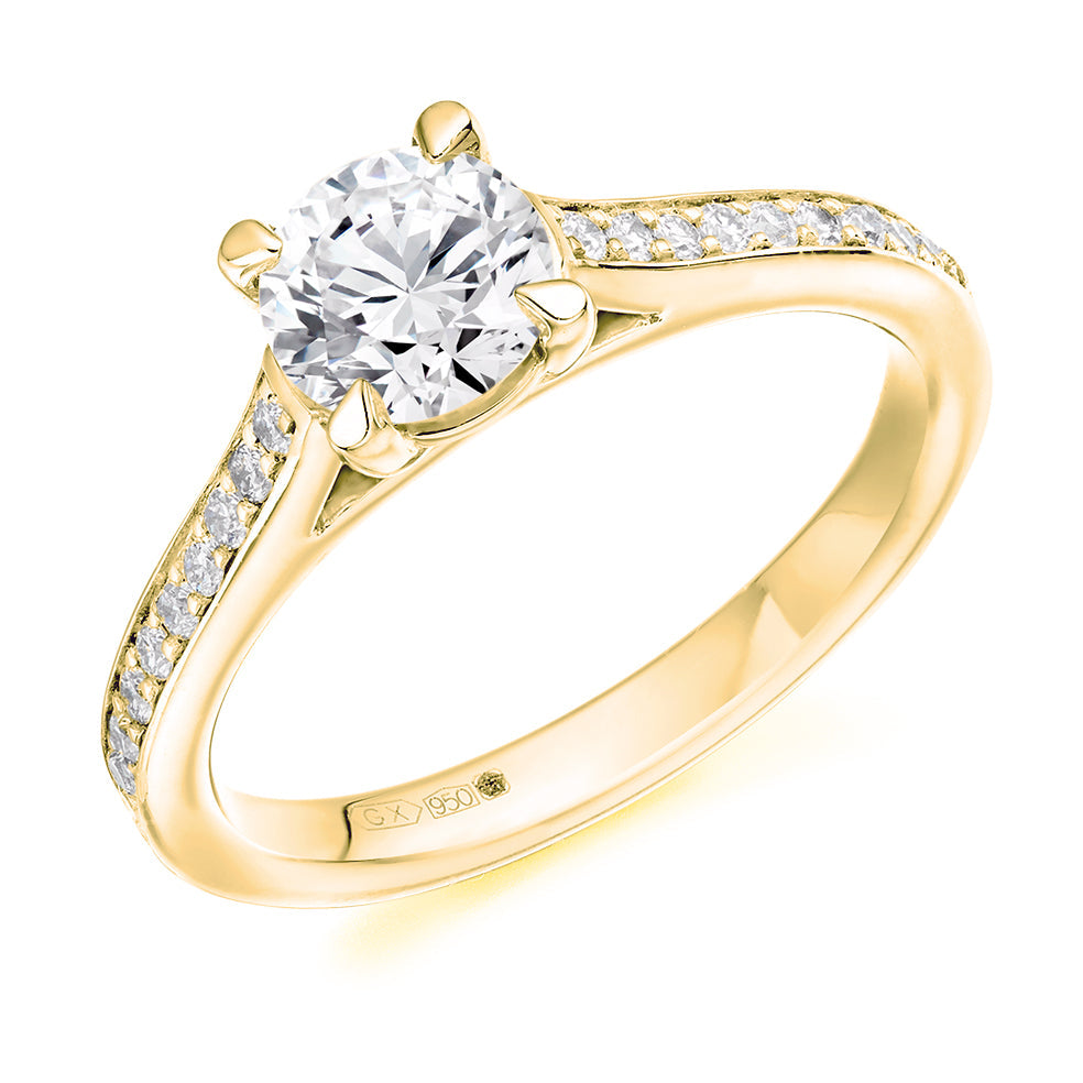 Fine Pavé Solitaire Round Brilliant Engagement Ring 1.15ct in Yellow Gold