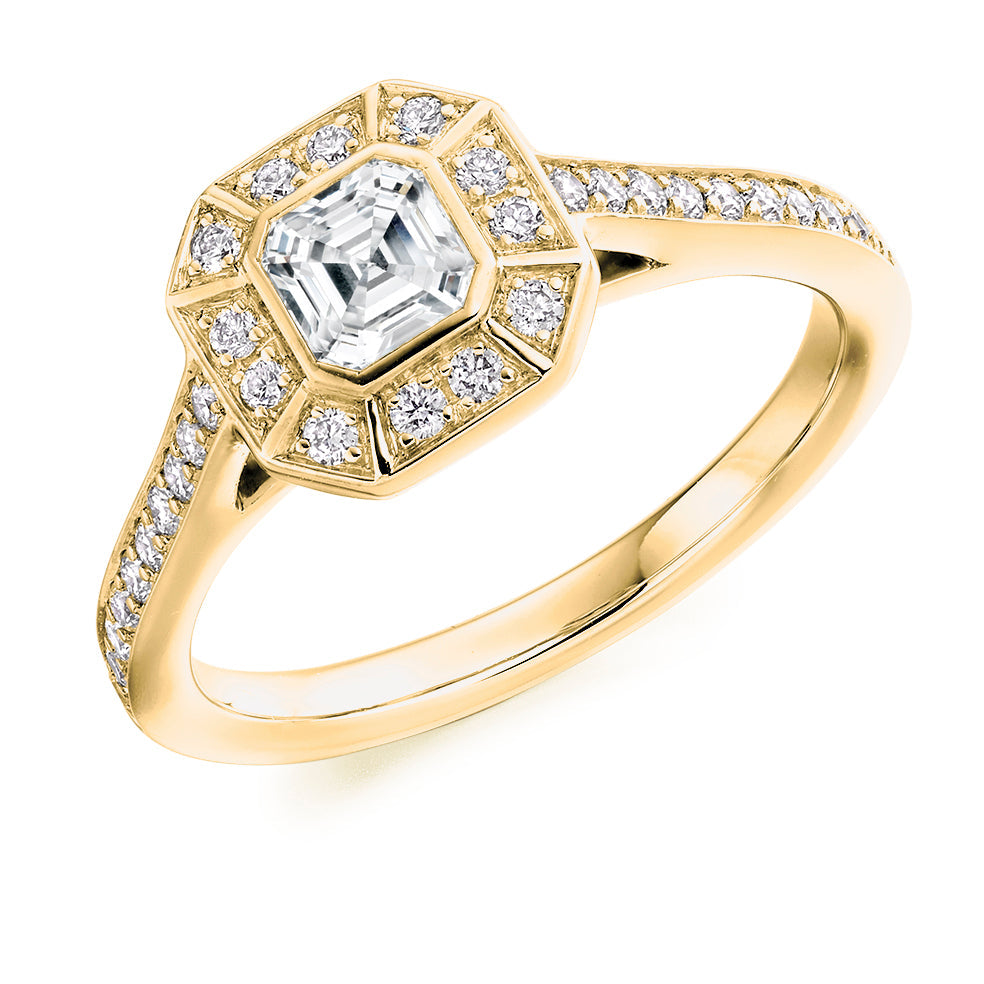 Rubover Halo Asscher Cut Engagement Ring in Yellow Gold