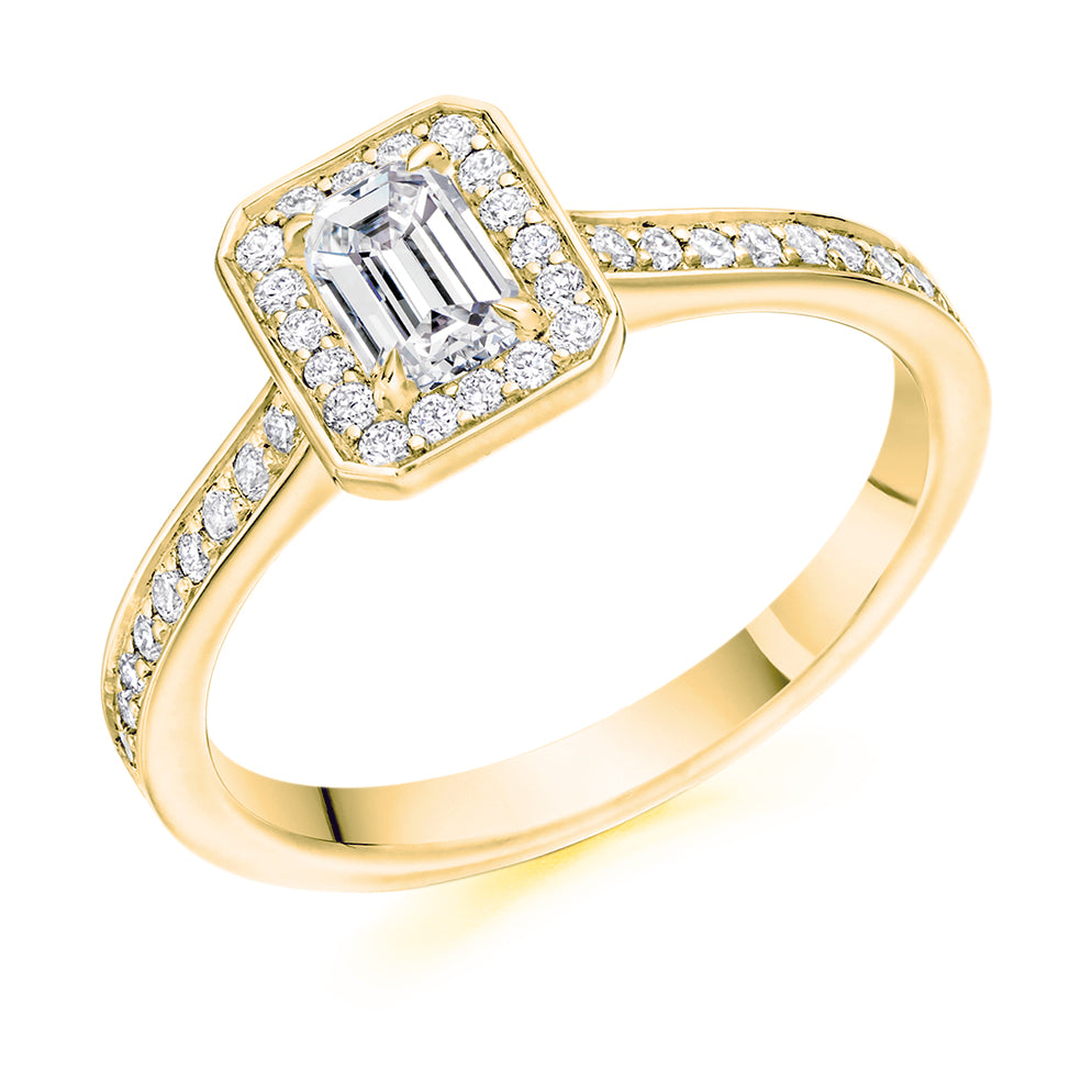 Pavé-Shoulder Halo Emerald-Cut Engagement Ring, 0.33ct (ENG4864 SMT) in Yellow Gold