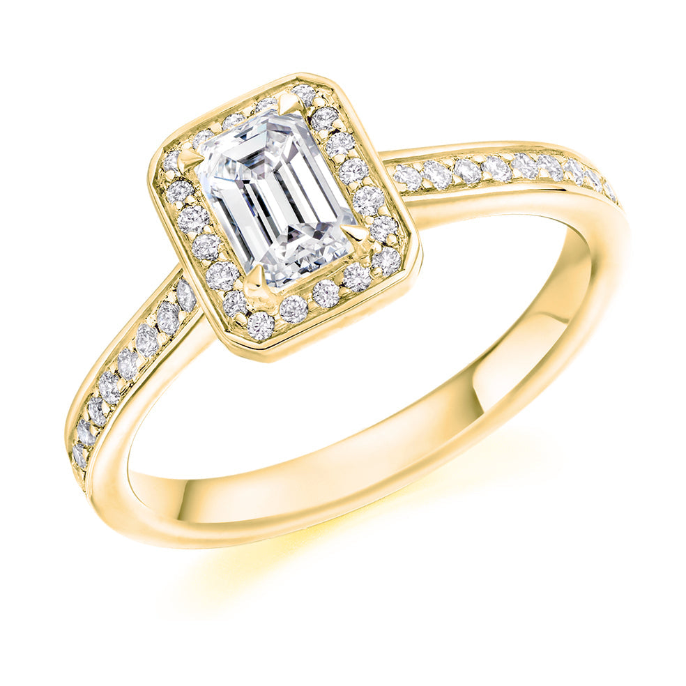 Pavé-Shoulder Halo Emerald-Cut Engagement Ring, 0.5ct (ENG4865 SMT) in Yellow Gold