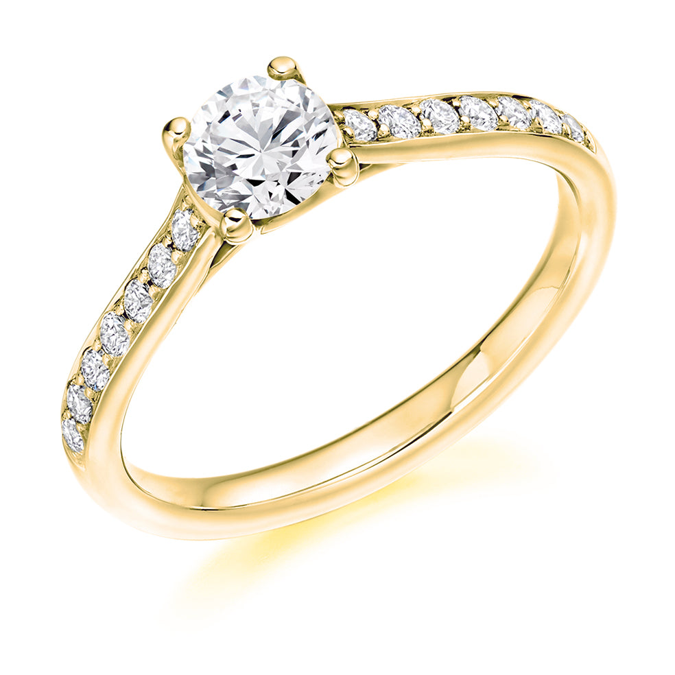 Fine Pavé Solitaire Round Brilliant Engagement Ring 0.7ct in Yellow Gold