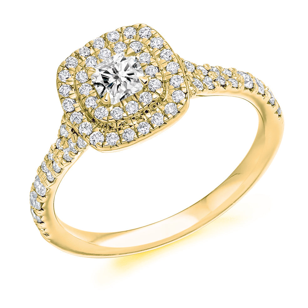 Double-Halo Split-Shoulder Cushion-Cut Engagement Ring, 0.33ct (ENG4912 SMT) in Yellow Gold