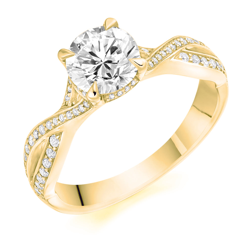 Grain-Set Solitaire Round Brilliant Engagement Ring 1.3ct in Yellow Gold