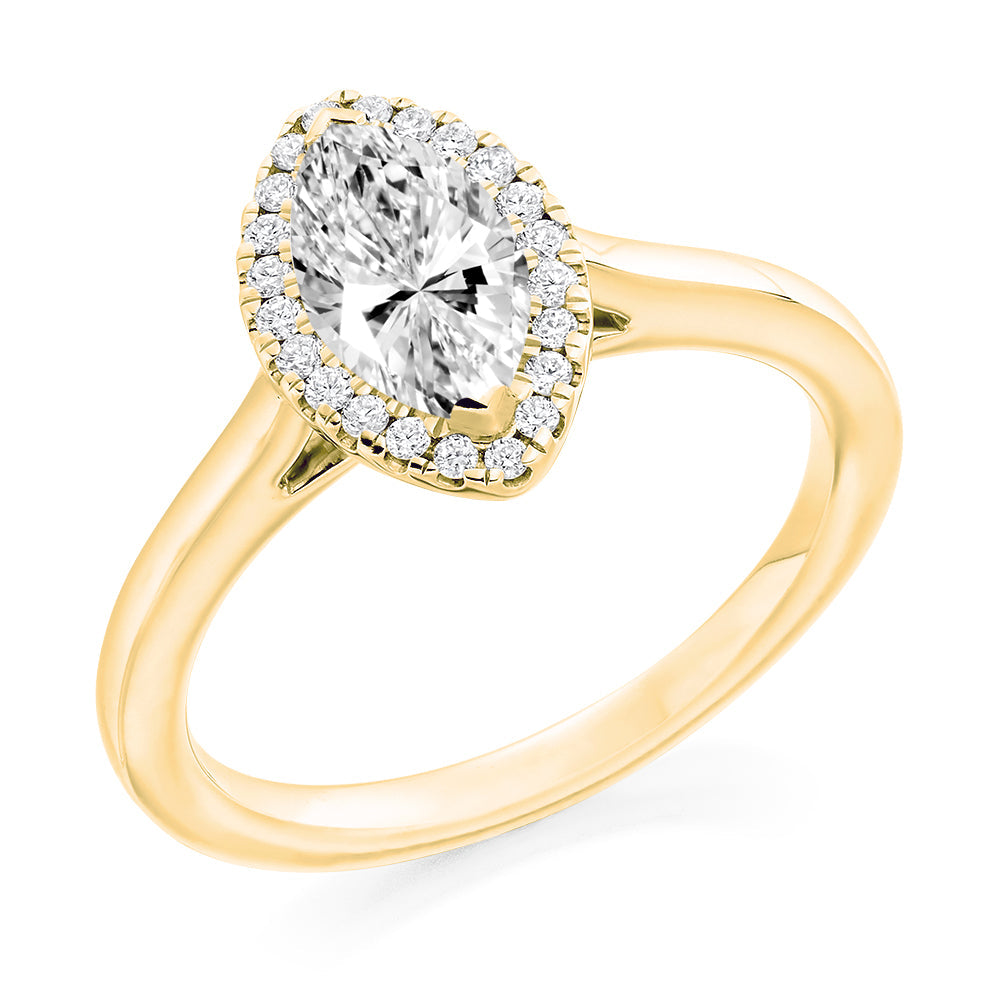 Halo Solitaire Marquise Cut Engagement Ring in Yellow Gold
