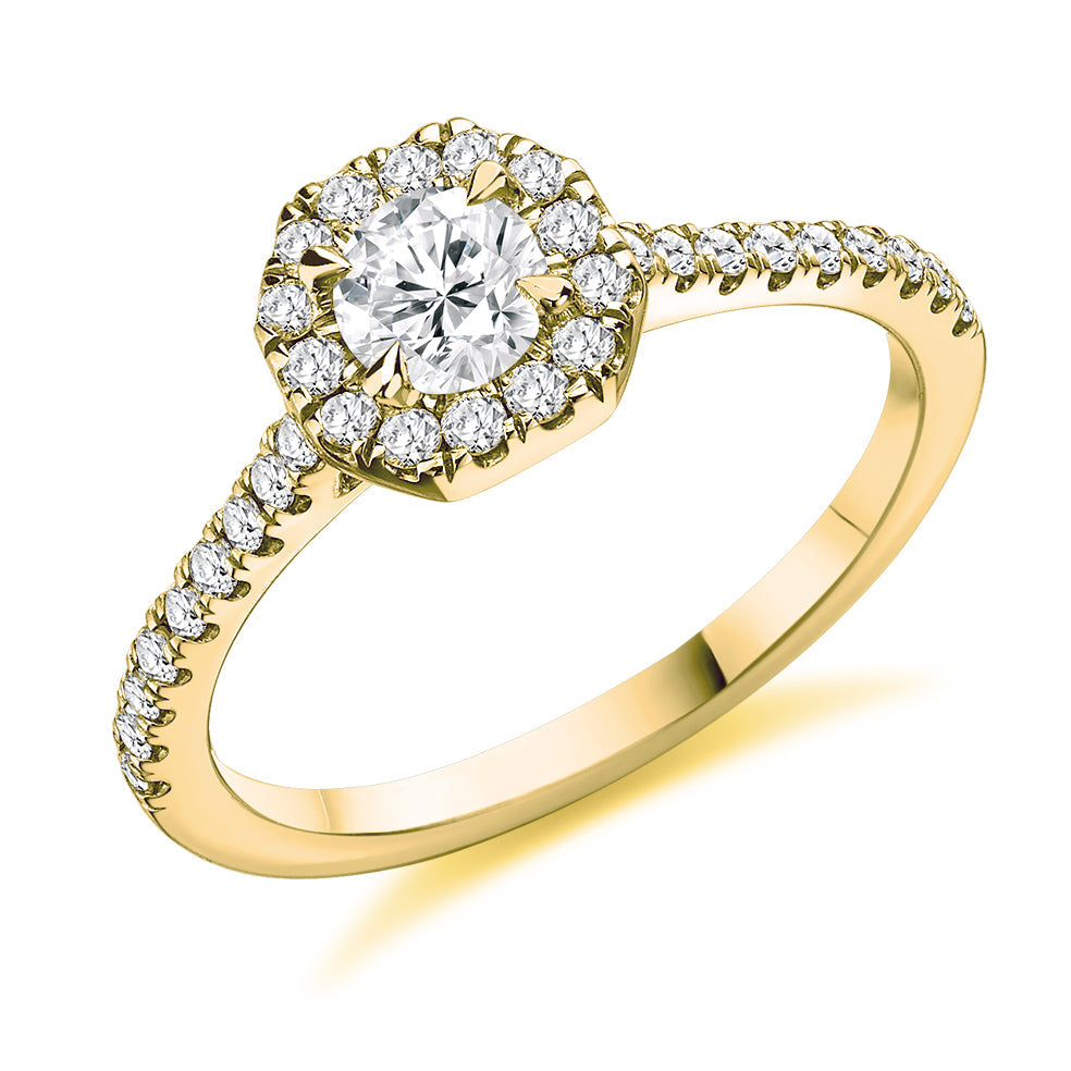 Pavé-Shoulder Halo Round-Brilliant Engagement Ring, 0.33ct (ENG5010 SMT) in Yellow Gold