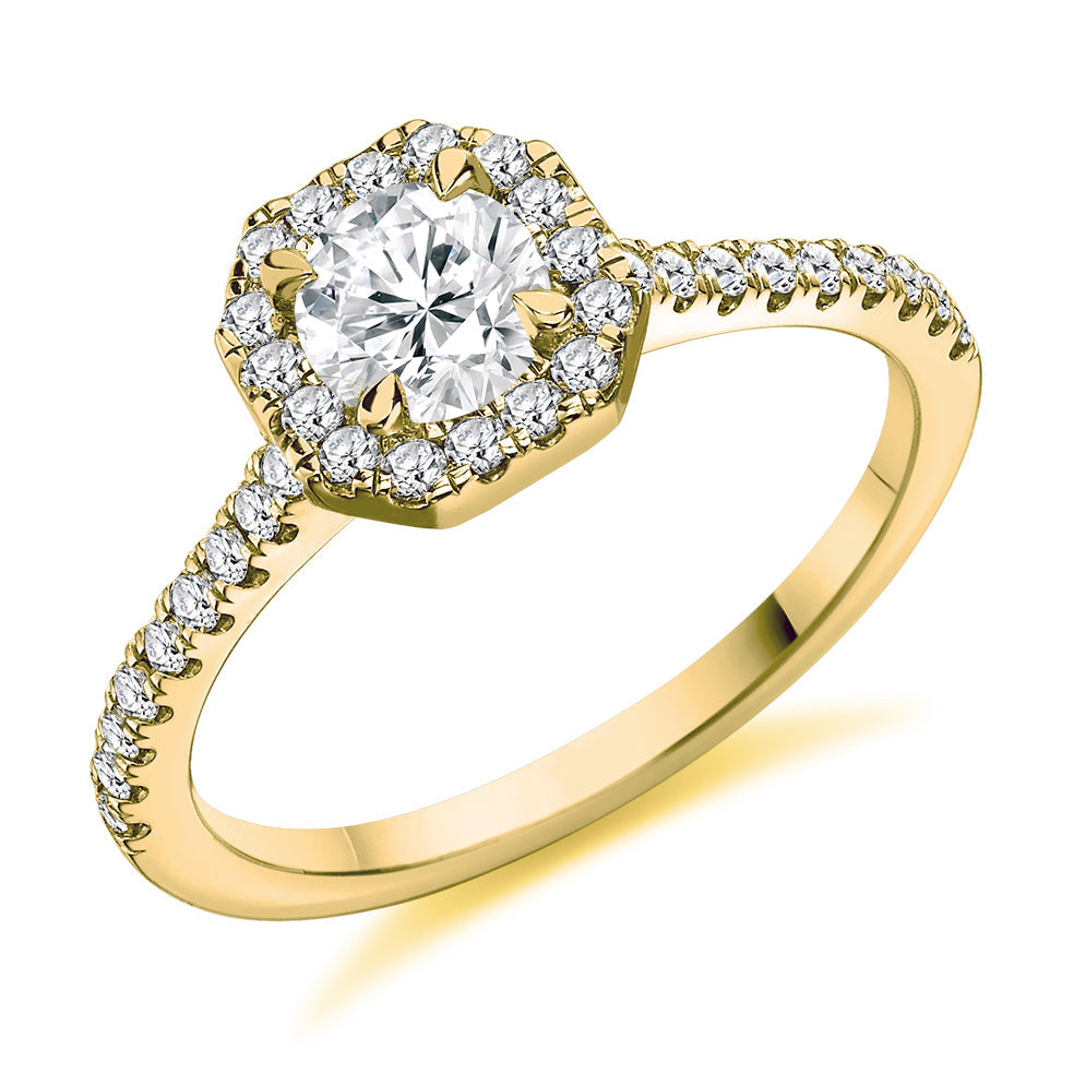 Pavé-Shoulder Halo Round-Brilliant Engagement Ring, 0.5ct (ENG5011 SMT) in Yellow Gold