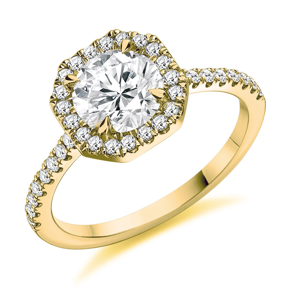 Pavé-Shoulder Halo Round-Brilliant Engagement Ring, 1.0ct (ENG5014 SMT) in Yellow Gold