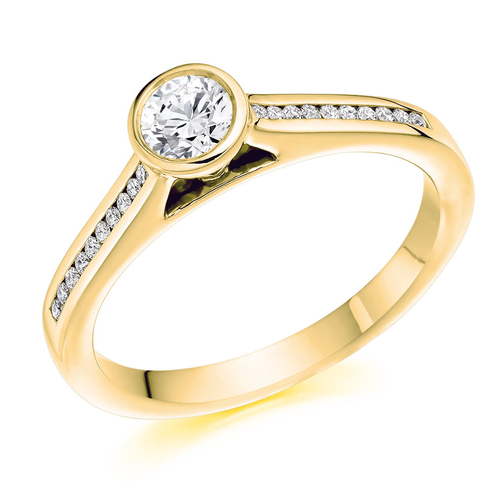 Channel-Shouldered Solitaire Round Brilliant Engagement Ring 0.43ct in Yellow Gold