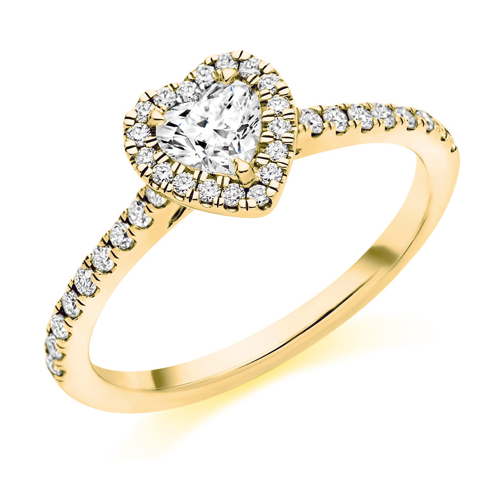 Pavé-Shoulder Halo Heart-Cut Engagement Ring, 0.33ct in Yellow Gold