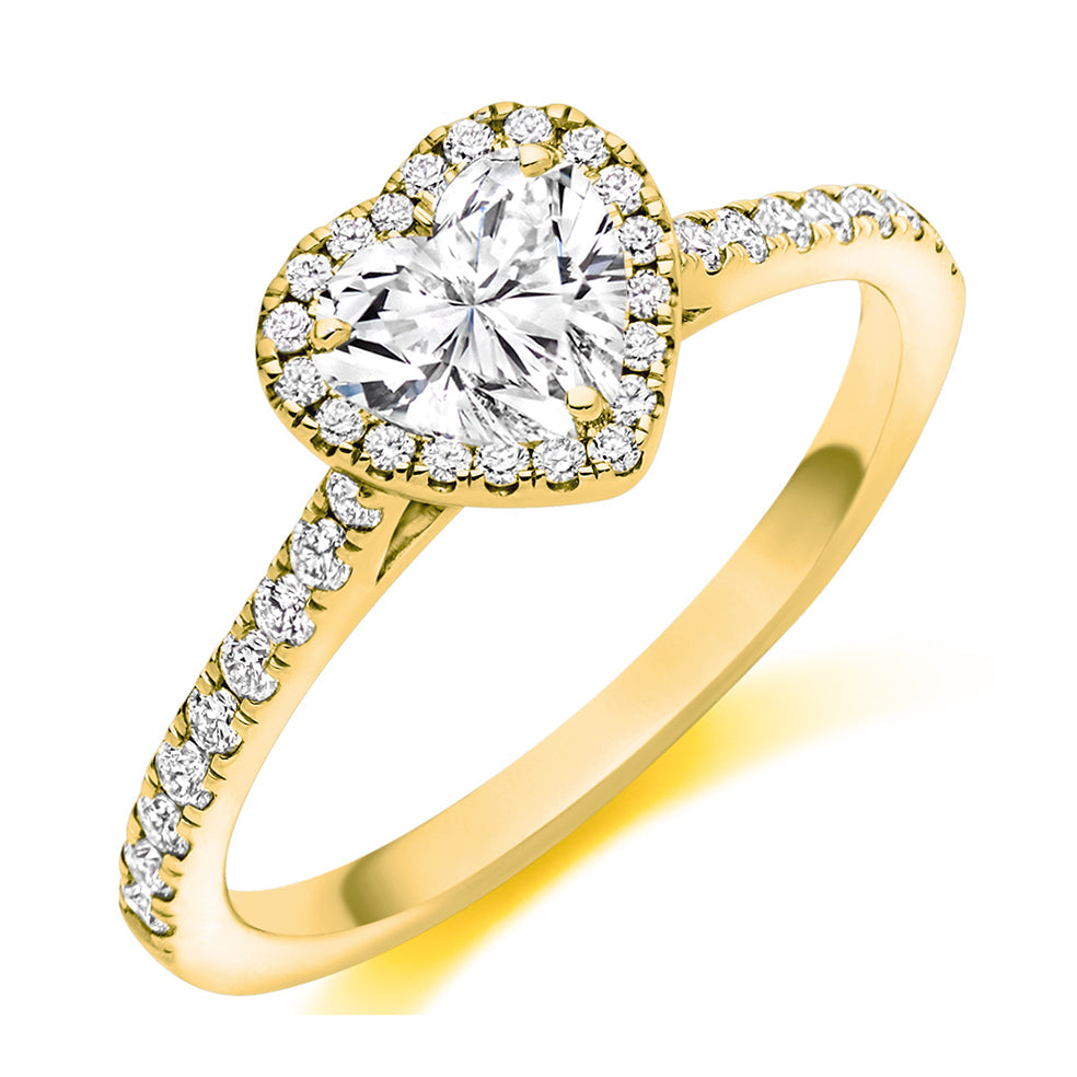 Pavé-Shoulder Halo Heart-Cut Engagement Ring, 0.5ct in Yellow Gold