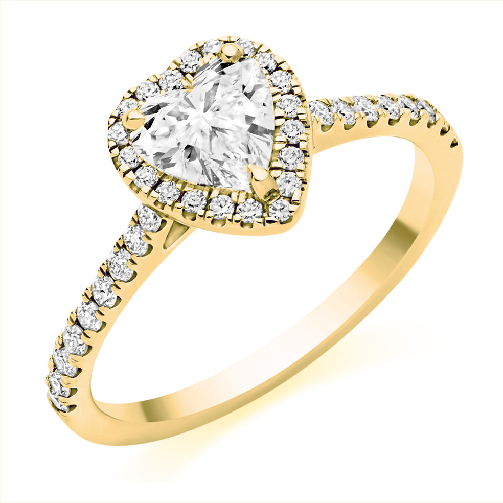 Pavé-Shoulder Halo Heart-Cut Engagement Ring, 0.75ct in Yellow Gold