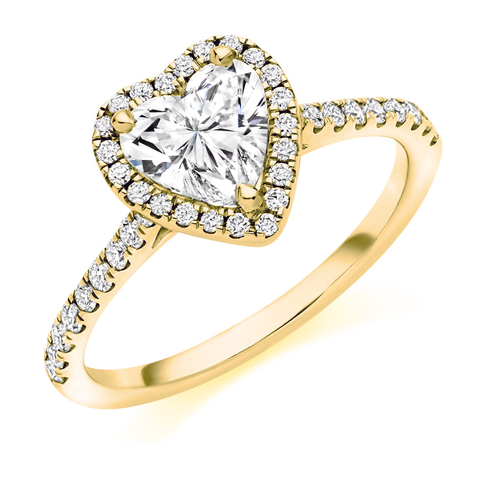 Pavé-Shoulder Halo Heart-Cut Engagement Ring, 1.0ct in Yellow Gold